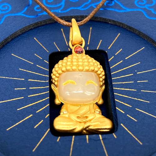 銅鑲玉掛墜｜開心玉佛
